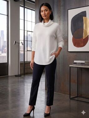 Babaton White Funnel-Neck Waffle-Knit Sweater